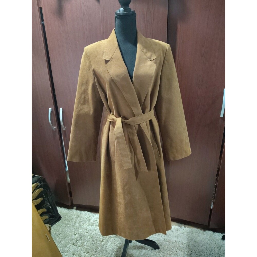 Vintage Camel Color Trench Coat Adolph Schuman For Lilli Ann Ultrasuede Large